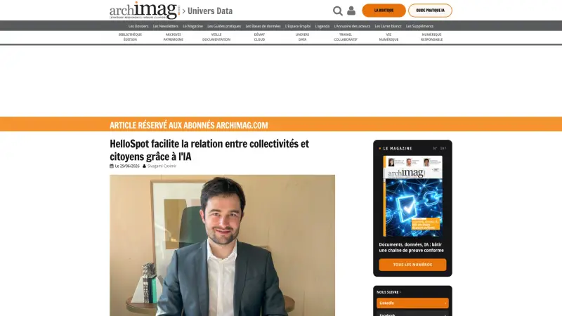 Article d’Archimag : HelloSpot facilite la relation entre collectivités et citoyens grâce à l’IA