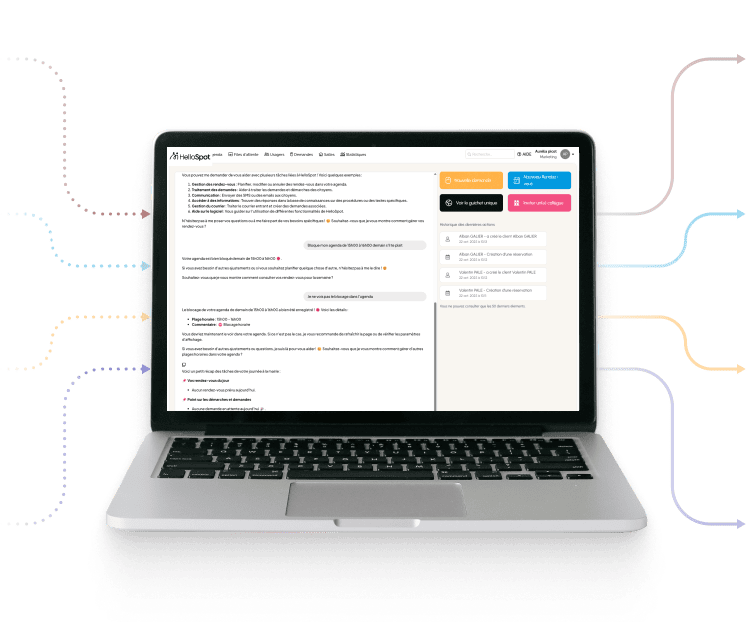 The HelloSpot AI assistant open on a laptop: a letter analyzed, summarized and routed to the right department