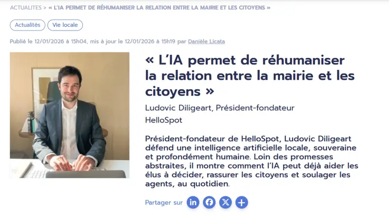 Capture de l’article de Zepros Territorial : interview de Ludovic Diligeart, président-fondateur de HelloSpot