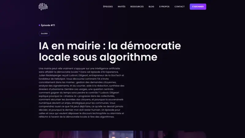 Page de l’épisode du podcast AI Experience : IA en mairie, la démocratie locale sous algorithme