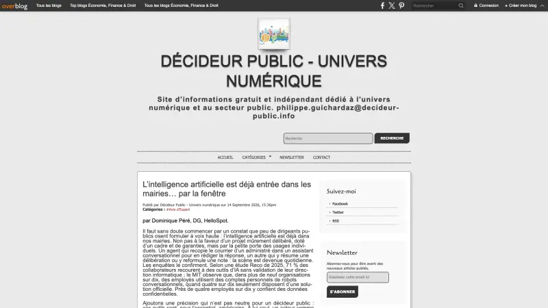 Tribune publiée dans Décideur Public : l’intelligence artificielle est déjà entrée dans les mairies par la fenêtre